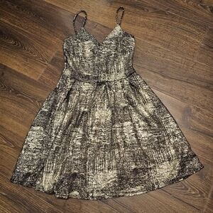 SOPRANO NWT Juniors Gold Black Metallic Fit Flare Party Dress Poly Spandex